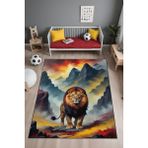 Dijital Baskı Sarı Kırmızı Aslanlı Halı Makinada Yıkanabilir Genç Odası Taraftar Halısı - 180 x 200 cm