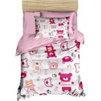 Dijital Baskılı 3D Pamuklu Yenidoğan Bebek Nevresim Takımı Bear Toy Pink