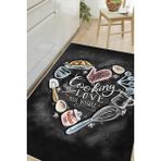 Dijital Baskılı Dekoratif Kaymaz Taban Yıkanabilir Cooking Love Mutfak Halısı - Antrasit - 120 x 180 cm