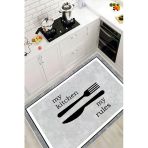 Dijital Baskılı Dekoratif Kaymaz Taban Yıkanabilir My Kitchen Desenli Halı Mutfak Halısı Yolluk Gri 160X200 Cm