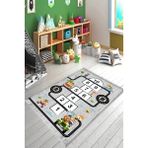 Dijital Baskılı Kaymaz Taban Yıkanabilir Yarış Arabalı Trafik Yolu Eğitici Seksek Oyun Halısı - 160 x 230 cm - Gri