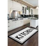 Dijital Baskılı Kaymaz Yıkanabilir Siyah Beyaz Kıtchen Yazılı Mutfak Halısı-d5037