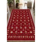 Dijital Baskılı Renkli Kilim Desenli Kaymaz Taban Yıkanabilir Halı 60 X 200 Cm Bordo