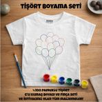 Dijital Baskılı Ürünler Balon Desenli Çocuklar Için Tişört Boyama Seti Full Set - Beyaz - 3 - 4 Yaş