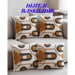 Dijital Basklı Soyut Geometrik Desenl Punch Nakış Görünümlü Dekoratif Kırlent Kılıfı Seti
