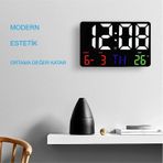 Dijital Duvar Saati Hd Led Ekran Tarih Gün Sıcaklık Alarm Usb Dekoratif 25x16cm Siyah