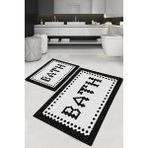 Dijital Kaymaz Yıkanabilir 8034 Bath Modern Banyo Paspası Banyo Halısı Klozet Takımı - Beyaz - Siyah
