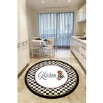 Dijital Kaymaz Yıkanabilir Mackenzie Kitchen Siyah Yuvarlak Mutfak Halısı Dekoratif Halı