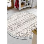 Dijital Mutfak Halısı Trend Keçe Kaymaz Taban Saçaklı Yuvarlak İskandinav Mali D-F5078K1-5, Açık Kahve, 100 x 100