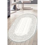 Dijital Mutfak Halısı Yıldız Deri Kaymaz Taban Saçaklı Oval Modern Rana D-M5076D1-2, Yeşil, 180 x 280