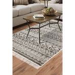 Dijital Salon Halı Star Pamuk Kaymaz Taban Saçaklı İskandinav Mali D-F5078P1-7, Kahve, 80 x 200