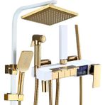 Dijital Sıcaklık LED Ekranlı Banyo Duş Seti Piyano Tuşlu Yeni Beyaz Gold 7 Yıl Garantili Ithal