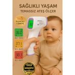 Dijital Temassız Ateş Ölçer, Alından ve Vücut Termometresi - Ahşap - Beyaz