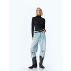 Dik Yaka Drapeli Bluz Uzun Kollu Slim Fit