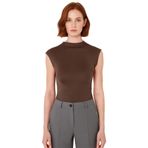 Dik Yaka Fitted Örme Bluz Regular Boy Asimetrik Kesim Mükemmel Uyum Özel Tasarım_Kahverengi-XL