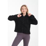 Dik Yaka Lastik Detaylı Çift Cepli Peluş Ceket - 01 Siyah - XL