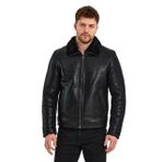 Dik YakaPilot Stil Siyah Erkek Kuzu Kürkü Kaban 2XL