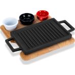 Dikdörtgen Çift Yön Izgara ve Düz Yüzey Hot Plate Kayın Servis Ahşabı Ölçü 22x15cm. (Sos kapları dahil değildir.)