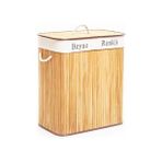 DİKDÖRTGEN İKİ BÖLMELİ İÇ BEZ BAMBU AHŞAP KİRLİ ÇAMAŞIR SEPETİ İP KULP 52X32X62CM (2818)