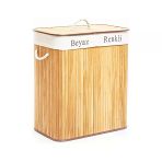 Dikdörtgen İki Bölmeli İç Bez Bambu Ahşap Kirli Çamaşır Sepeti İp Kulp 52X32x62cm (5332)