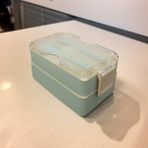 Dikdörtgen Iki Katlı Lunch Box Açık Yeşil Renk Beslenme Kutusu Saklama Kutusu - Yok