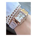 Dikdörtgen Taşlı Rose Gold Metal Kordon Kadın Kol Saati Rose
