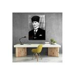 Dikey Cam Siyah Beyaz Atatürk Tablosu Cam Ofis Ev Tablosu Duvar Dekoru