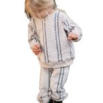 Dikey Çiçek Sweatshirt Pantolon Set Krem