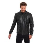Dikiş Detaylı Biker Tarzı Hakiki Kuzu Derisi Erkek Mont 3XL