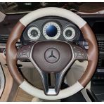 Dikişli Direksiyon Kılıfı Kahve / Krem Deri Kahve Dikişli E Kasa Mercedes İçin
