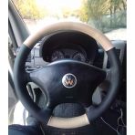 Dikişli Direksiyon Kılıfı Krem Deri Siyah Deri Vw Crafter Çıkıntısız Direksiyon İçin
