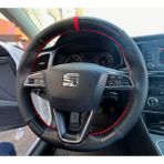 Dikişli Direksiyon Kılıfı Noktalı Deri Minikare Karbon Deri Kırmızı Yüzük / Dikişli Seat Leon