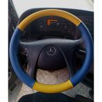 Dikişli Direksiyon Kılıfı Sari / Mavi Deri Siyah Dikişli Mercedes Kamyon Otobüs Bu Direksiyona