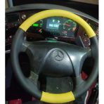 Dikişli Direksiyon Kılıfı Sarı / Siyah Deri Siyah Dikişli Mercedes Tır Otobüs Bu Direksiyonlara