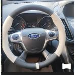 Dikişli Direksiyon Kılıfı Siyah Bej Deri Bej Yüzük / Dikişli Ford Focus İçin