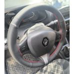 Dikişli Direksiyon Kılıfı Siyah Deri Noktalı Deri Kırmızı Dikişli Renault Clio 4 (1.Seri) İçin