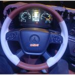Dikişli Direksiyon Kılıfı Taba / Beyaz Deri Beyaz Dikişli Mercedes Tır Kamyon İçin