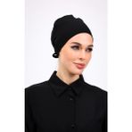 Dikişsiz Siyah Penye Bone Kadın Tesettür Bağlamalı - Standart