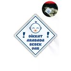 "DİKKAT ARABADA ERKEK BEBEK VAR - EMZİKLİ" Uyarı Stickerı Araba Camı İçin 10x10 cm Etiket