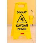 Dikkat Kaygan Zemin Uyarı Levhası - Sarı Plastik Islak Zemin Uyarı Tabelası