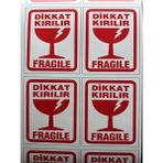 Dikkat Kırılır Fragile Yazılı Yapışkanlı Folyo 10X12 cm 50 Adet - 10X11 - Kırmızı