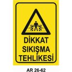 Dikkat Sıkışma Tehlikesi Iş Güvenliği Uyarı Levhası - 20x30
