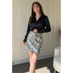 Dilay Gökoğlu Butik Şık Pullu Mini Gümüş Etek