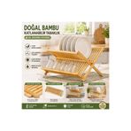 DİLAY HOME Doğal Bambu Katlanabilir Bulaşıklık | 2 Katlı Tabak ve Bardak Kurutmalık | Katlanır Bambu Tabaklık