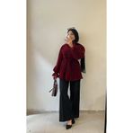 DİLEKBUTİK Bordo kadife detaylı tül yazlık kimono