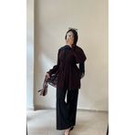 DİLEKBUTİK Bordo şifon desenli yazlık kimono