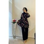 DİLEKBUTİK Siyah çiçekli yazlik kimono