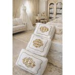 Dilex 3'lü Hurç Set Çeyizlik Nişan Bohça Gelin Bohçası Damat Bohçası Kadife Gold İşlemeli Krem - Ekru - 57 x 60