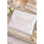 Dilex DİLEX İncili Oyalı Saten Bohça Seti 3'lü – Ekru Çeyizlik Gelin Damat Bohçası 90x90 cm - Beyaz