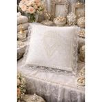 Dilex DİLEX Kadife Fransız Dantelli Çeyizlik Hurç Ekru – Astarlı Fermuarlı Bohçalık Hurç 35x37x20 cm - Beyaz